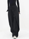 Patcute Women Wide Suit Pants High Waist Gothic Japanese Style Baggy Black Trousers Irregular Straight Pants Casual Streetwear