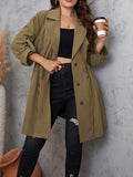 Patcute Honey Plus Size Lapel Collar Drawstring Roll-Tab Sleeve Trench Coat