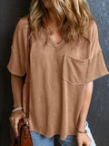 Patcute Textured V-Neck Half Sleeve T-Shirt