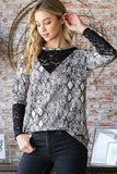 Patcute  Full Size Snakeskin Print Round Neck Lace Contrast Top