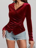 Patcute Ruched Surplice Long Sleeve Top