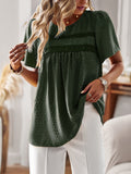 Patcute  Lace Detail Round Neck Short Sleeve Blouse