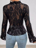 Patcute Tied V-Neck Long Sleeve Lace Top