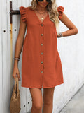 Ivy Lane Button Up V-Neck Cap Sleeve Mini Dress