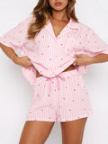 Patcute Valentine's Day Printed Collared Neck Short Sleeve Top and Shorts Set