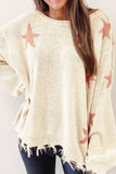 Patcute Contrast Star Raw Hem Long Sleeve Knit Top