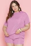 Patcute Plus Size Round Neck Short Sleeve Top and Shorts Set