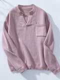 Patcute Pocketed Notched Long Sleeve Knit Top