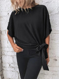 Patcute Knotted Round Neck Half Sleeve Blouse