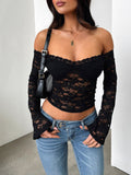 Patcute  Lace Off-Shoulder Long Sleeve Top