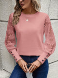 Patcute Round Neck Lace Long Sleeve Top