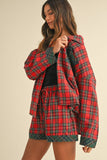 Patcute  Wear Contrast Plaid Long Sleeve Top and Shorts Set