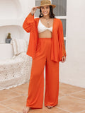 Patcute Plus Size Lace Detail Long Sleeve Top and Pants Set