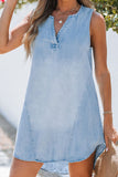 Patcute Notched Sleeveless Denim Dress