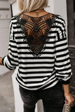 Patcute Striped Lace Detail V Neck Top