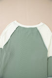 Patcute Color Block Round Neck Raglan Sleeve Top