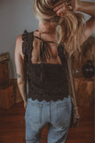 Embroidered Square Neck Wide Strap Tank