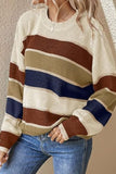 Patcute Contrast Striped Round Neck Long Sleeve Sweater