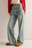 Patcute Washed Wide Leg Jeans with Pockets