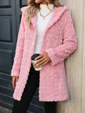 Patcute Heart Open Front Hooded Fuzzy Coat