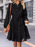 Patcute Lace Button Down Long Sleeve Mini Dress