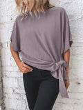 Patcute Knotted Round Neck Half Sleeve Blouse