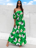 Patcute Pleated Floral Off-Shoulder Short Sleeve Midi Dress