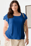 Patcute  Plus Size Short Fluttery Sleeve Round Neck Top