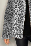 Patcute Full Size Leopard Furry Collared Neck Long Sleeve Coat