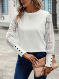 Patcute Round Neck Lace Long Sleeve Top