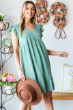 Patcute  Full Size Short Sleeve V Neck Ruffled Hem Dress