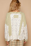 Patcute  Waffle Knit Floral Notched Long Sleeve Top