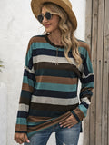 Patcute Full Size Striped Round Neck Long Sleeve T-Shirt Plus Size