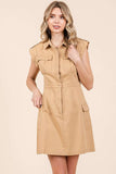 Patcute Cargo Pocket Half Button Mini Dress