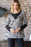 Patcute  Full Size Snakeskin Print Round Neck Lace Contrast Top