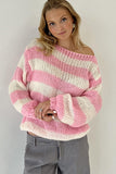 Patcute Contrast Striped Boat Neck Long Sleeve Sweater