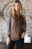 Patcute  Full Size Snakeskin Print Raglan Sleeve Half Button Top