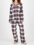 Patcute Plaid Collared Neck Button Up Top and Pants Lounge Set