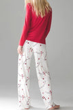 Patcute Round Neck Long Sleeve Top and Printed Pants Lounge Set