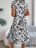 Patcute Printed V-Neck Short Sleeve Dress