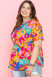 Patcute Plus Size Printed Round Neck Short Sleeve Top