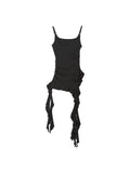 Patcute Black Asymmetrical Tank Tops Women Y2k Grunge Ruffle Camisoles Hotsweet Sexy Backless Aesthetic Korean Streetwear Punk