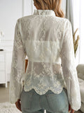 Patcute  Tied Frill V-Neck Long Sleeve Lace Top