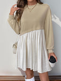 Patcute Contrast Round Neck Long Sleeve Mini Dress