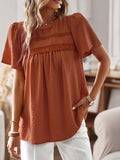 Patcute  Lace Detail Round Neck Short Sleeve Blouse