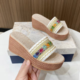 Patcute Contrast Cloth Wedge Sandals