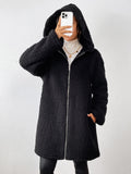 Patcute Zip Up Long Sleeve Sherpa Hooded Coat