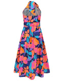 Patcute Ruched Printed Halter Neck Dress