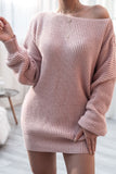 Patcute Boat Neck Long Sleeve Mini Sweater Dress