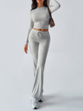 Patcute  Round Neck Long Sleeve Top and Drawstring Pants Set